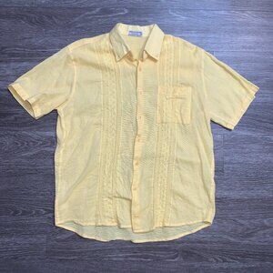 Vintage Reina Artesania Yellow Woven Paraguayan Button Up Shirt Sz. M (42)